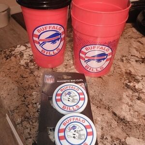 Buffalo bills kitchen set includes thermos cups to magnetic chip clip holders